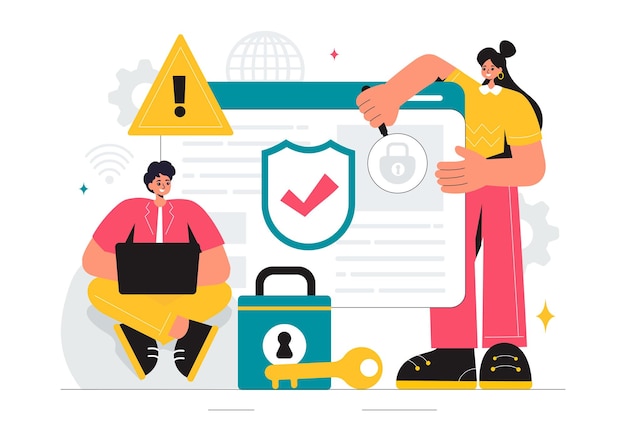 Vulnerability and Threat Management Solutions Vector Illustration featuring Data Breach Security Attack Hacker Fraud and Coding Issues in background