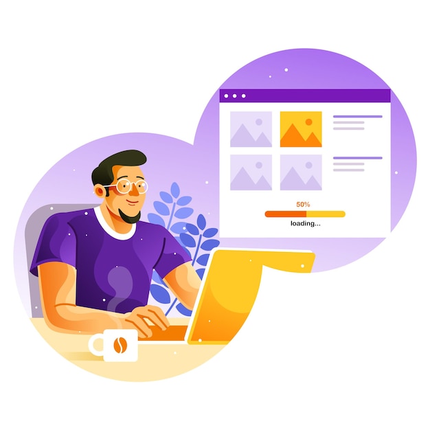 Waiting for the Download Processing Data on Laptop illustration