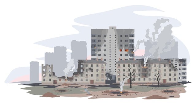 Warfare destruction City buildings postbombing illustration