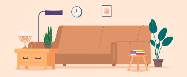 warm and inviting jewish living room adorned with a menorah representing the festival of hanukkah and jewish traditions