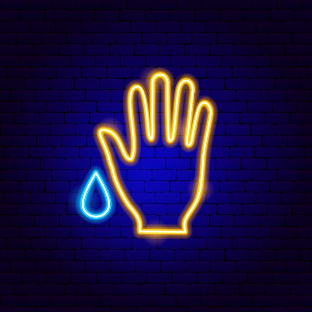 Wash Hand Neon Sign. Vector Illustration of Medical Promotion.