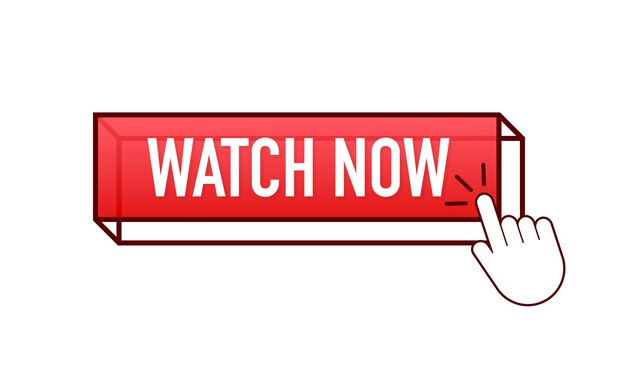Watch now button in flat style on white background. Isolated vector illustration. Flat vector illustration.