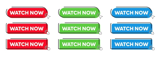 Watch now Buttons with Click cursor or arrow point Modern Simple Web Action Button Vector