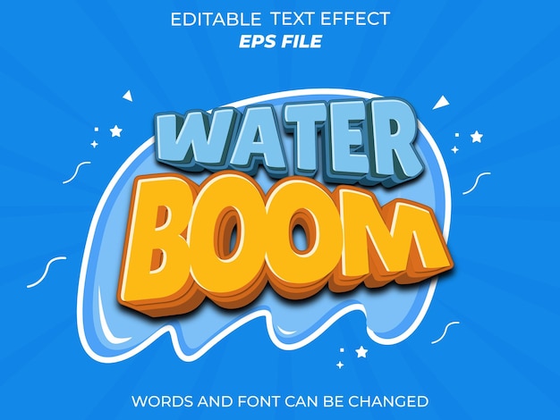 water boom text effect font editable typography 3d text vector template