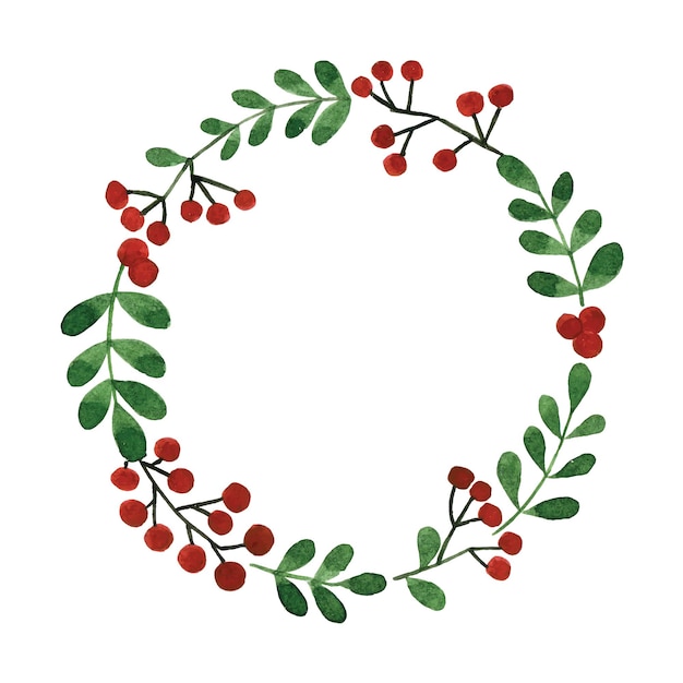 watercolor drawing. christmas wreath. simple illustration with a wreath of twigs and leaves