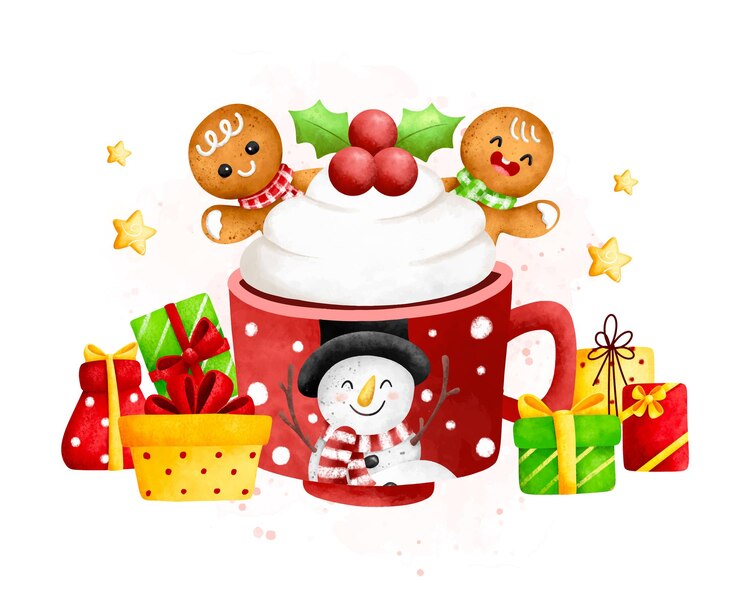Vektori watercolor illustration gingerbread and christmas drink with christmas ornaments