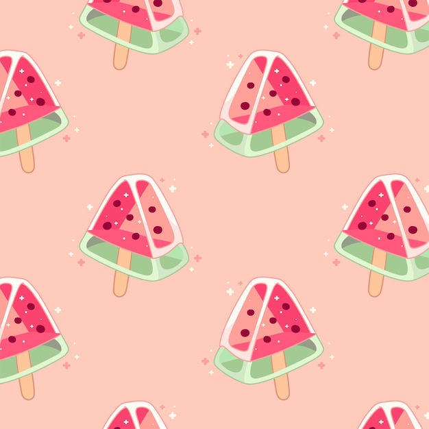 Watermelon ice cream kawaii cute seamless pattern