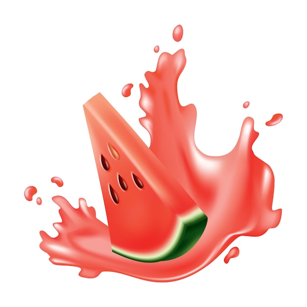 watermelon natural sweet food. icon of ripe red fruit cut on slice in 3d realistic cartoon style. fresh and juicy colorful berry isolated on white background