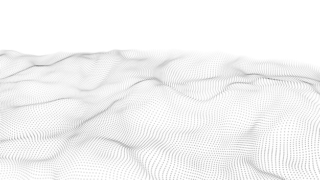 wave 3d wave of particles abstract white geometric background big data technology illustration