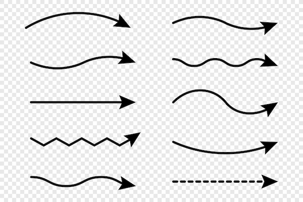 Waving arrows shape set Set simple flat arrows isolated