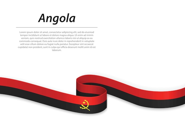 Waving ribbon or banner with flag of Angola Template for independence day poster design