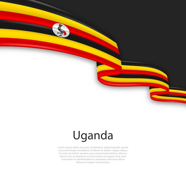 Waving ribbon with flag of Uganda