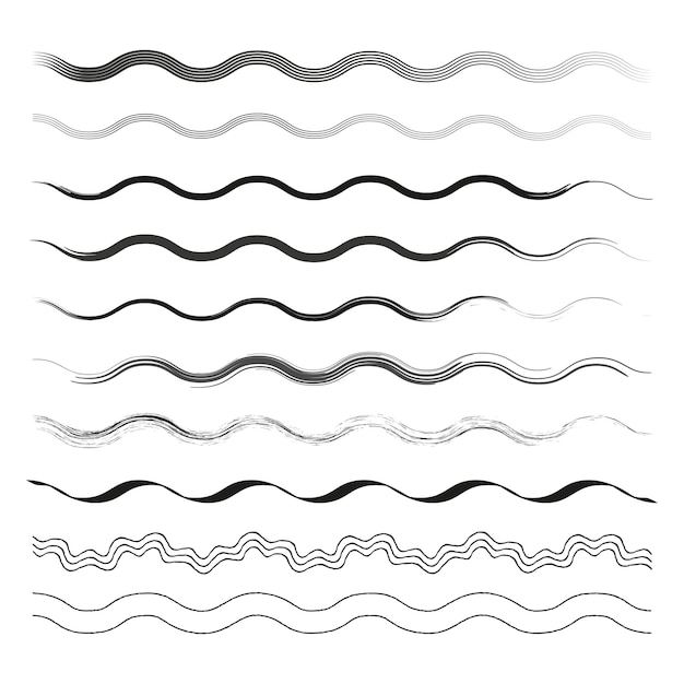 Wavy line set Black and white Abstract decorative lines Vector graphic