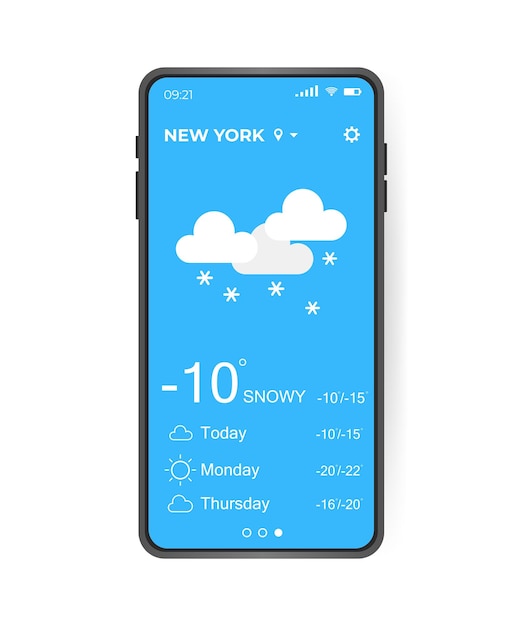 Weather Application user interface UI UX elements Realistic smartphone with Weather app Vector illustration concept