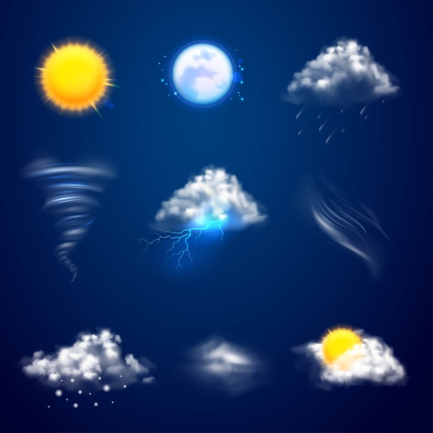 Weather forecast set in realistic style
