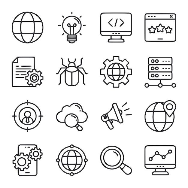 Web and Technology Icons for Digital Marketing and Online Services