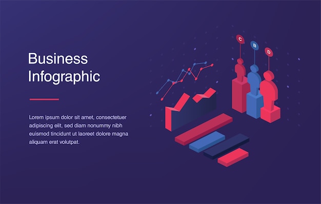 Web banner with neon light and modern 3d isometric