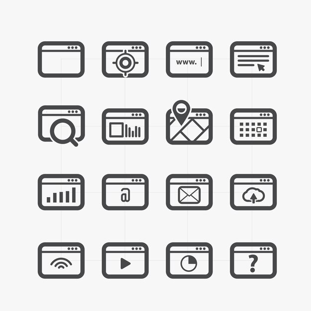 Web browsers lineart design collection Vector mockup