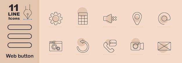 Web button set icon Gear calendar volume off location refresh browser call message video email interface digital technology internet online media navigation interaction multimedia