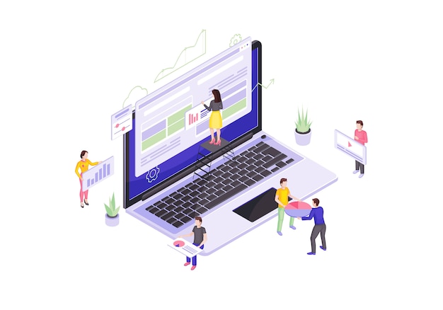 Web design and development isometric illustration