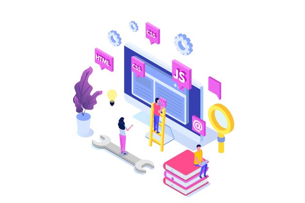 Web design and Front end development isometric concept