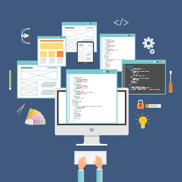 web design and web developer working on monitor concept