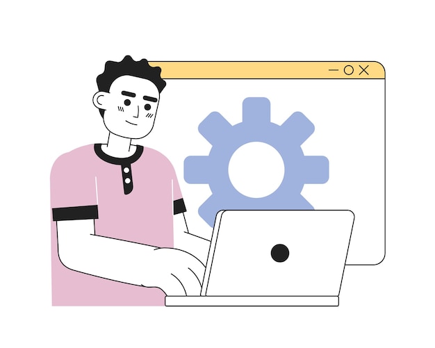 Web developer job line concept vector spot illustration