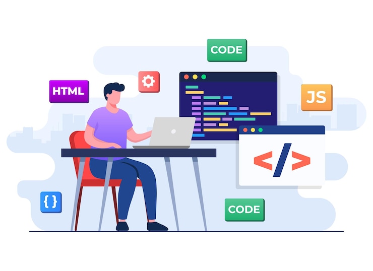 Vektori web developer wiring code or program