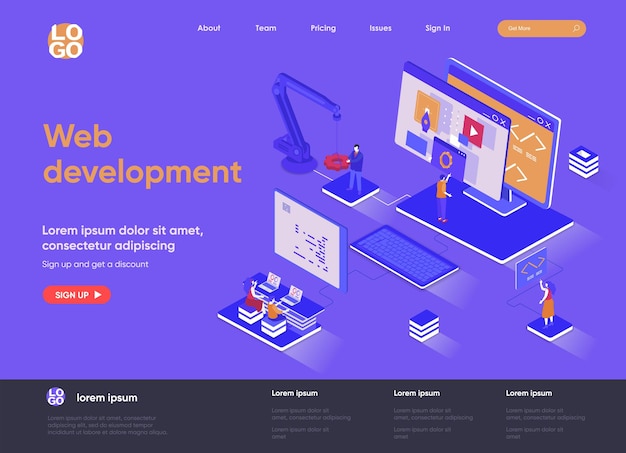 Web development 3d isometric landing page website   illustration with people characters