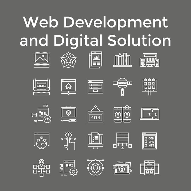 Web Development and Digital Solution Icons Set Professional Tools and Symbols for Coding Web Desi