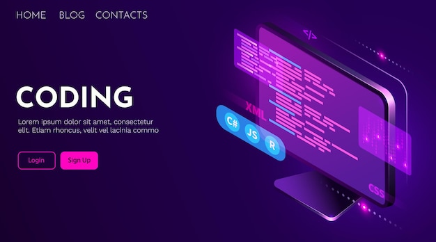 Web development coding and programming futuristic banner Computer code on computer