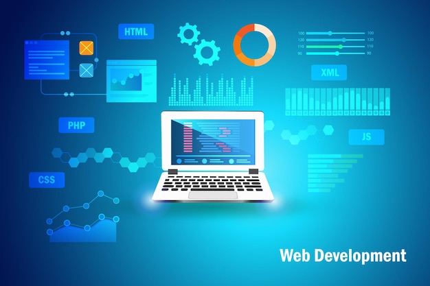 Web development concept Software coding and programming on application in laptop computer devices
