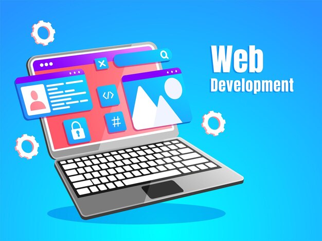 Web development concept with laptop symbol