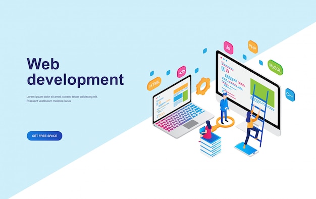web  development, programming concept isometric design