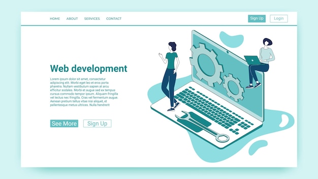 Web development Software development People on the background of a laptop