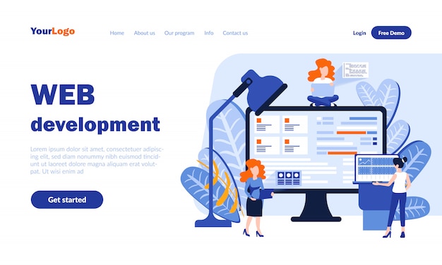 Web development vector landing page  with header
