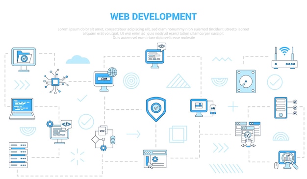 web development website concept with icon set template banner with modern blue color style