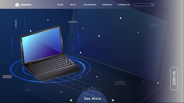 Web hero images with laptop on blue background.