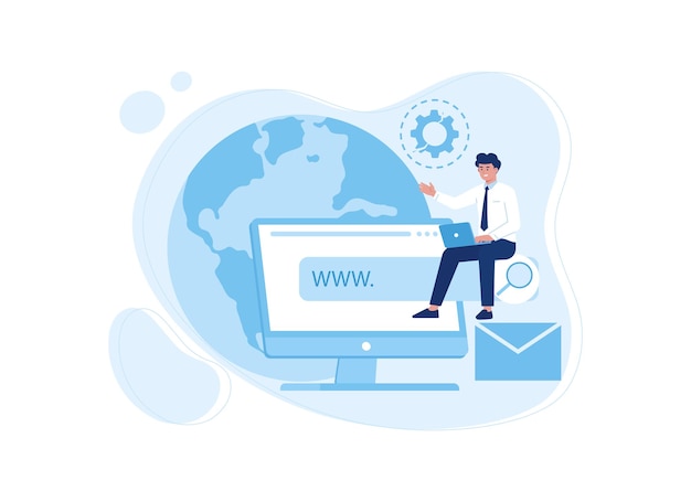 Web hosting icon and earth globe image concept flat illustration