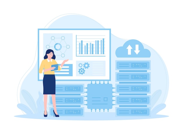 web hosting online database storage technology data cloud storage network trending concept flat illustration