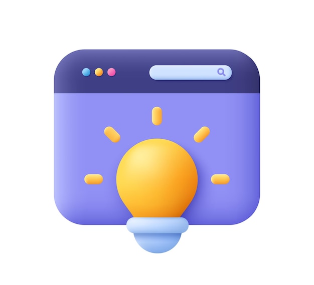 Web landing page or web banner with light bulb Online learning 3d vector icon Cartoon minimal style
