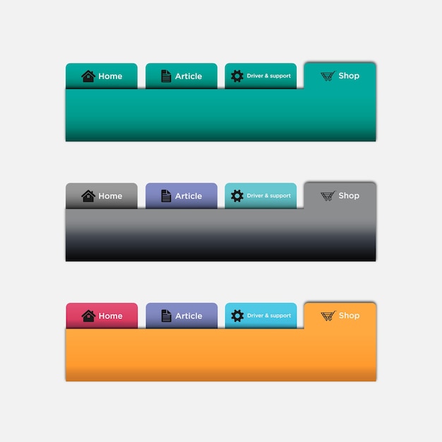 Web navigation tabs buttons gradient vector template bar menu tab website element ui site design el