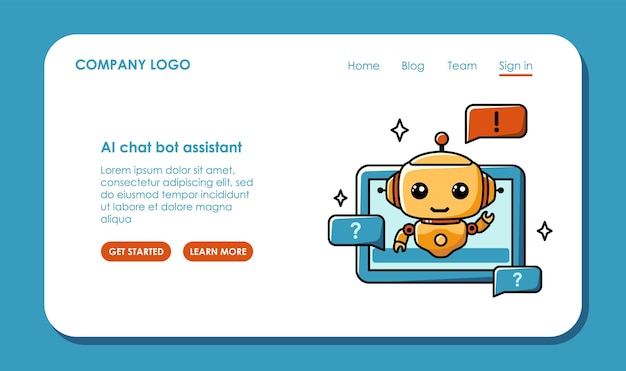 Web page design about using AI for consulting and customer support Chat bot assistant for online applications Simple vector lending concept