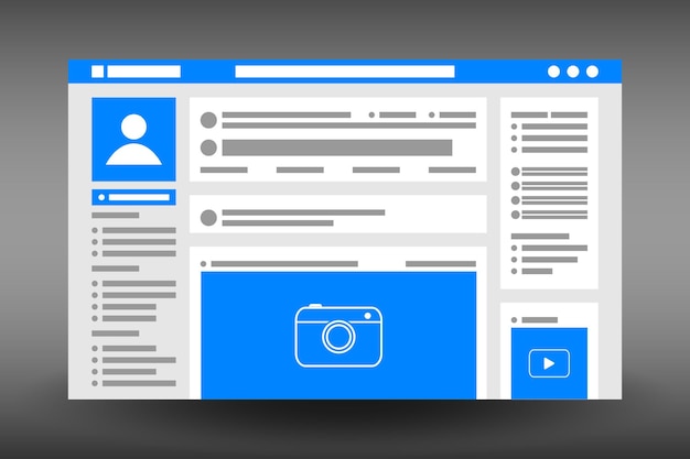 Web page user interface template Social network website browser window UI design in flat style