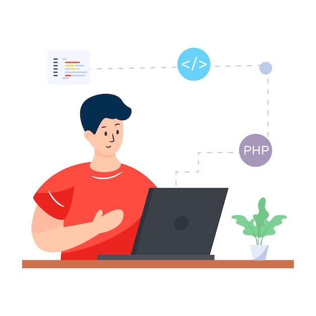Web programming in flat illustration editable vector design