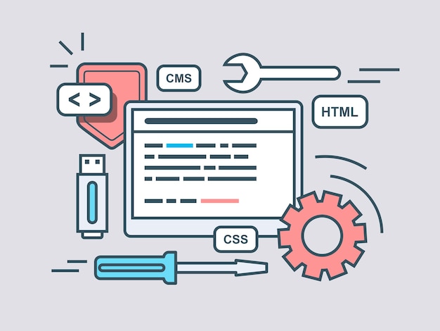 Web programming script Code program script html coding algorithm Flat vector illustration