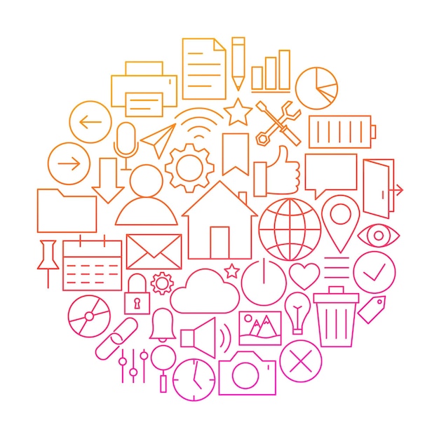 Web UI Line Circle Design. Vector Illustration of Mobile and Website User Interface Objects.