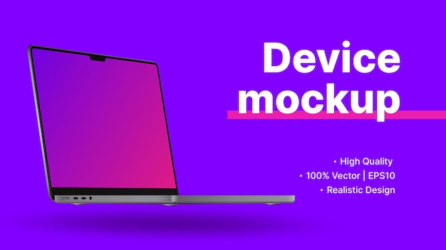 Website Advertisement Banner. Laptop Diagonal View with Blank Screen Mockup. Minimalistic Purple Promotion Slide. Vector illustration