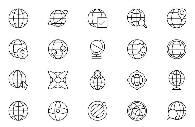 Website and global outline icon set World Map connections global business network