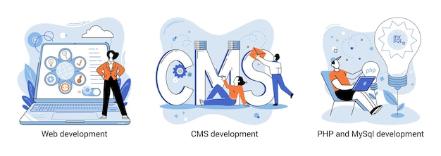 Website architecture concepts metaphor Web development PHP and MySQL CMS interface design software testing Creation digital Software mobile desktop platforms Digital content management system